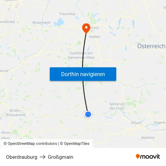 Oberdrauburg to Großgmain map