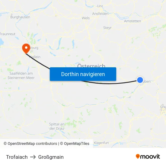 Trofaiach to Großgmain map