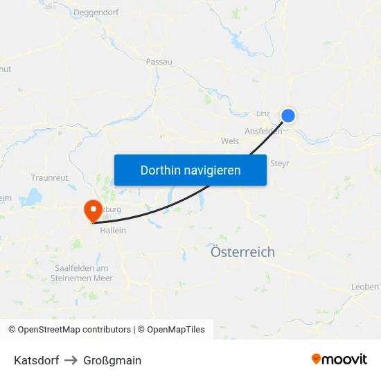 Katsdorf to Großgmain map
