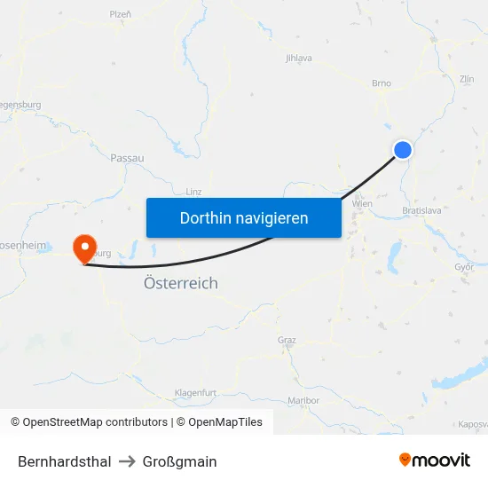 Bernhardsthal to Großgmain map