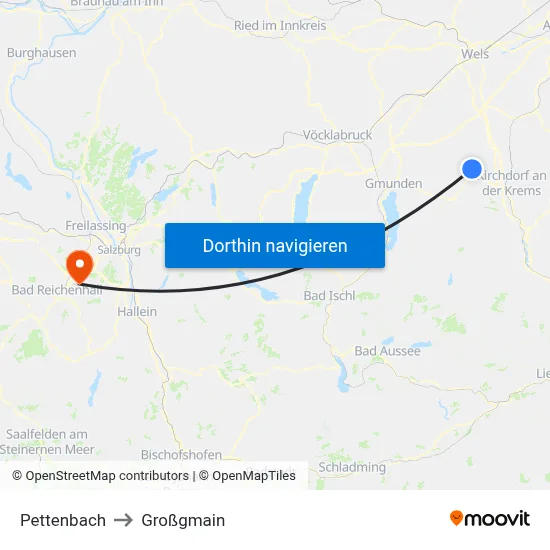 Pettenbach to Großgmain map