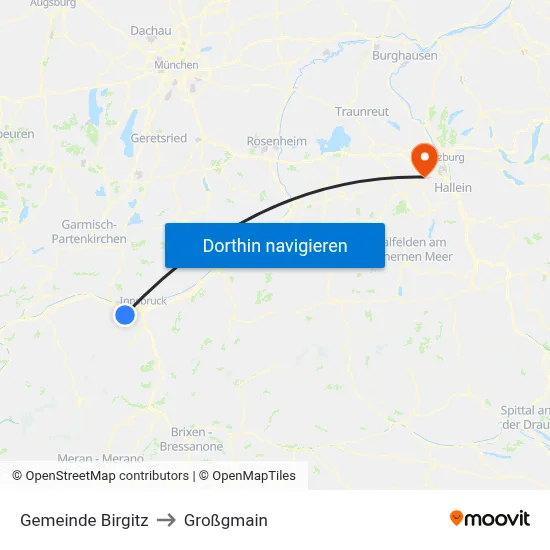 Gemeinde Birgitz to Großgmain map