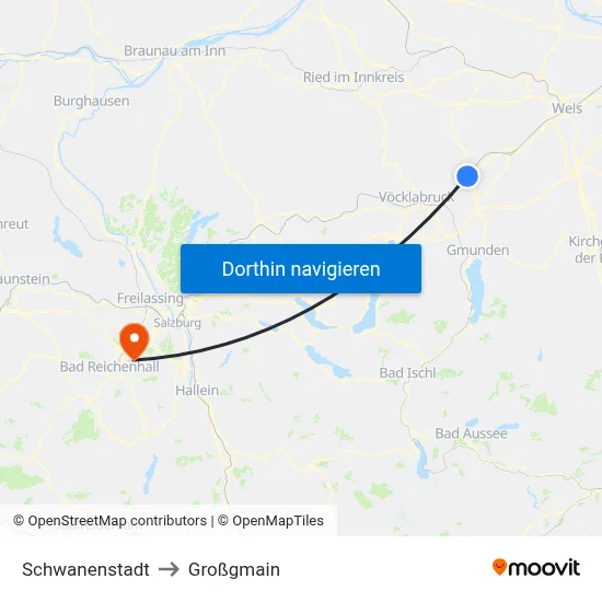 Schwanenstadt to Großgmain map