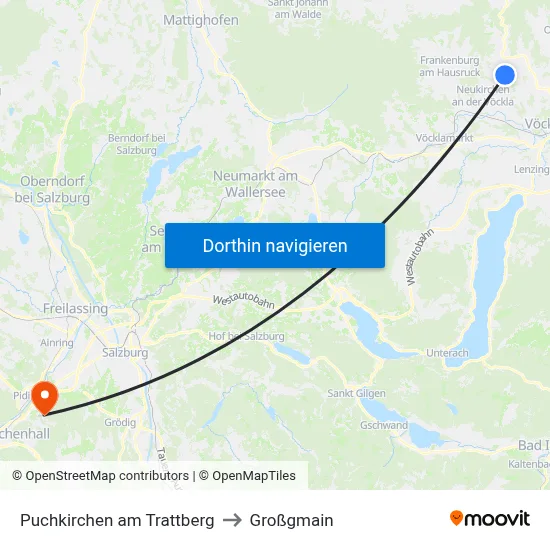 Puchkirchen am Trattberg to Großgmain map