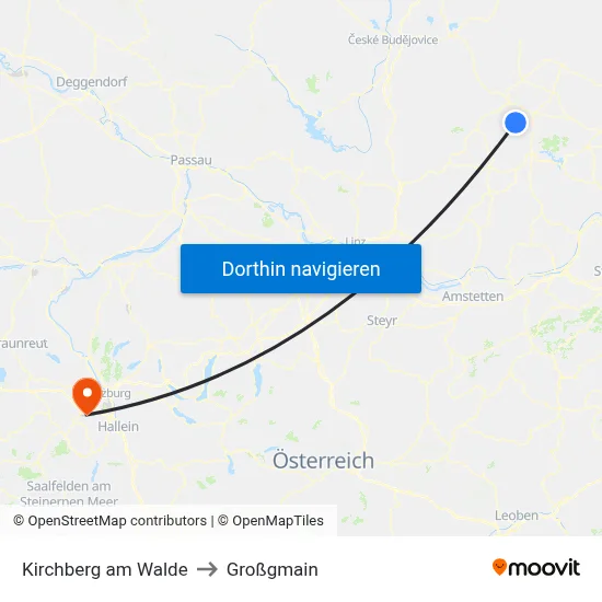 Kirchberg am Walde to Großgmain map
