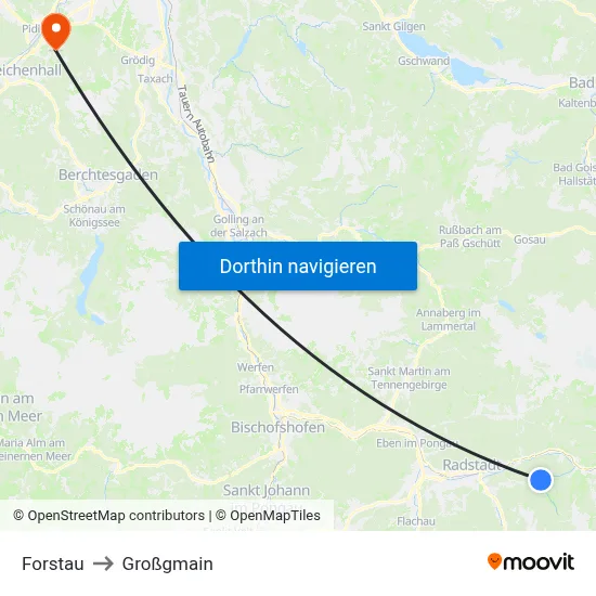 Forstau to Großgmain map