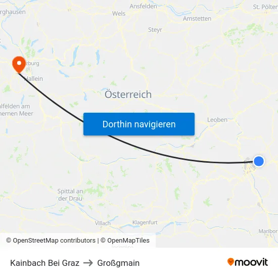 Kainbach Bei Graz to Großgmain map