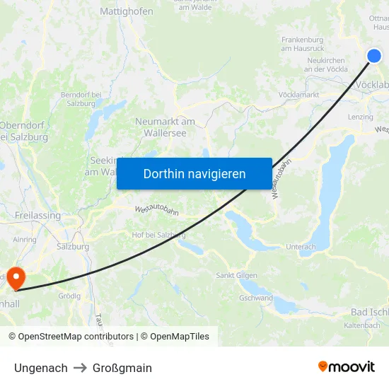 Ungenach to Großgmain map