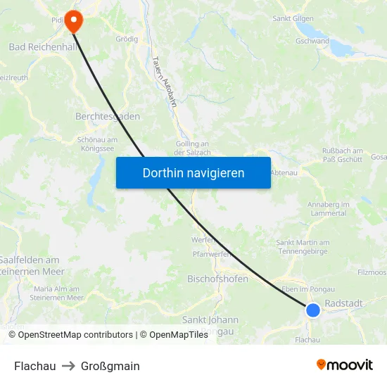 Flachau to Großgmain map