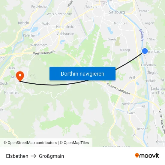 Elsbethen to Großgmain map
