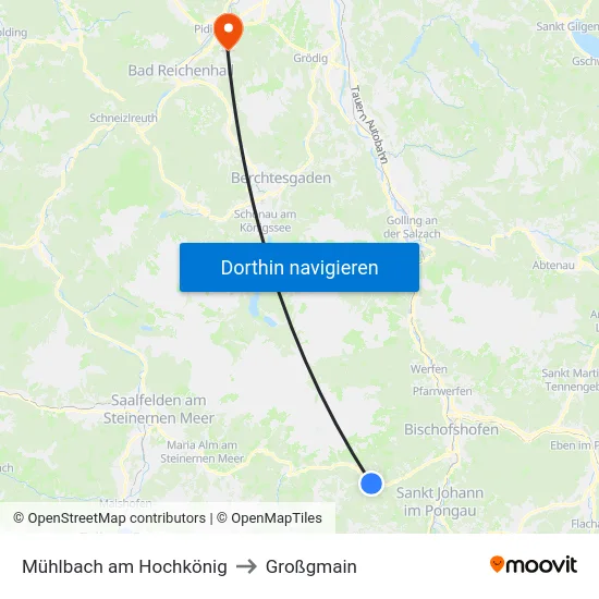 Mühlbach am Hochkönig to Großgmain map
