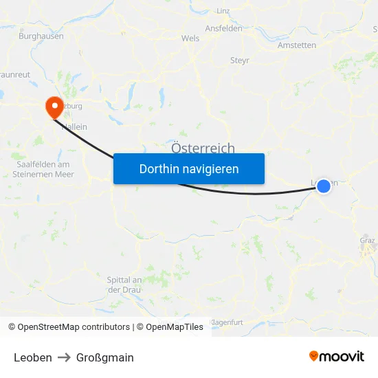 Leoben to Großgmain map
