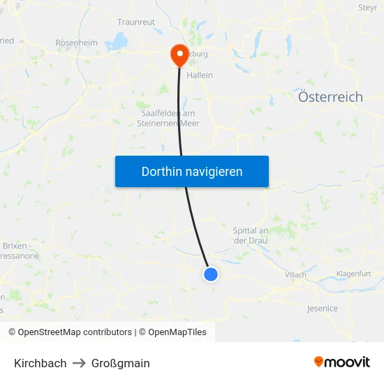 Kirchbach to Großgmain map