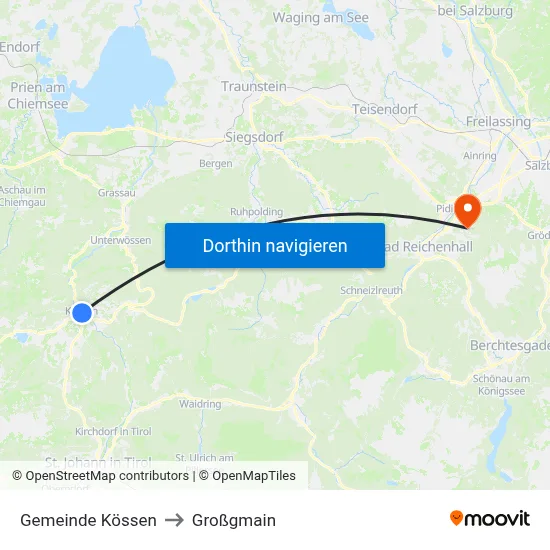 Gemeinde Kössen to Großgmain map