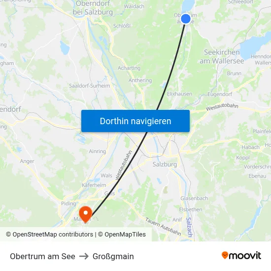 Obertrum am See to Großgmain map