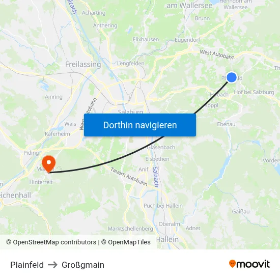 Plainfeld to Großgmain map