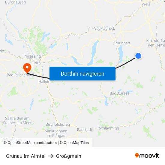 Grünau Im Almtal to Großgmain map