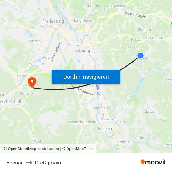 Ebenau to Großgmain map