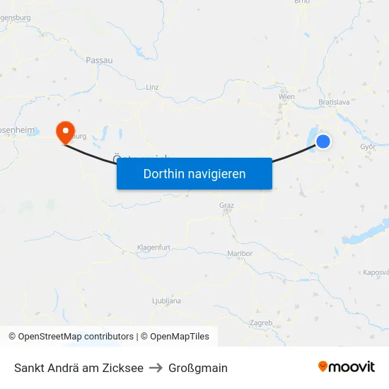 Sankt Andrä am Zicksee to Großgmain map