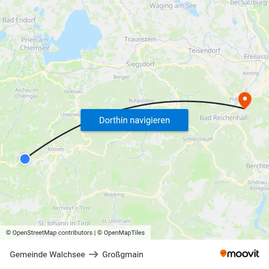 Gemeinde Walchsee to Großgmain map