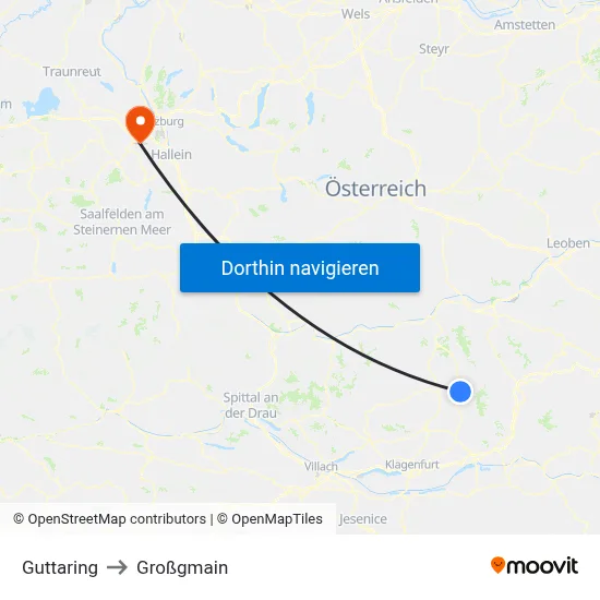 Guttaring to Großgmain map
