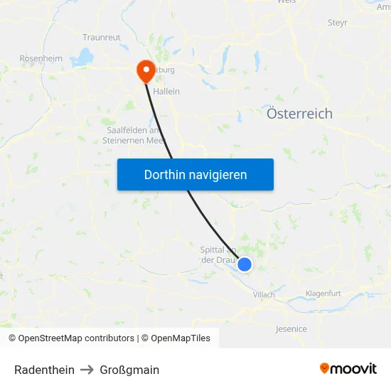 Radenthein to Großgmain map