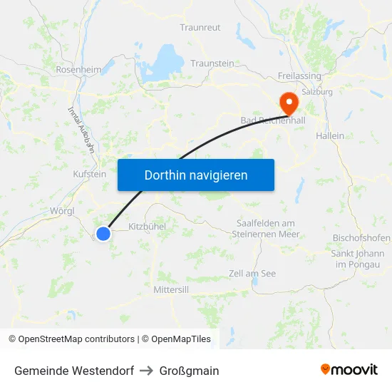 Gemeinde Westendorf to Großgmain map
