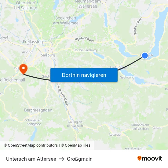 Unterach am Attersee to Großgmain map