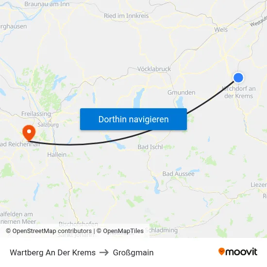 Wartberg An Der Krems to Großgmain map
