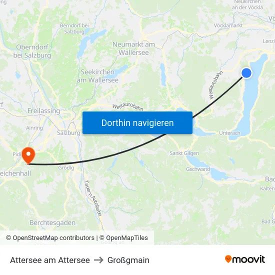 Attersee am Attersee to Großgmain map
