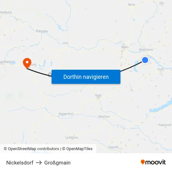 Nickelsdorf to Großgmain map