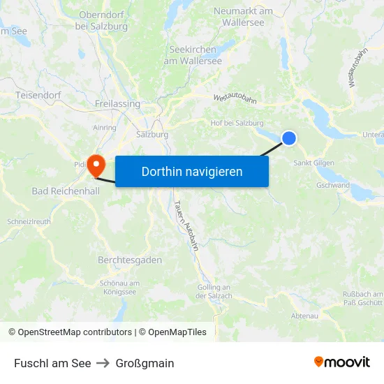 Fuschl am See to Großgmain map