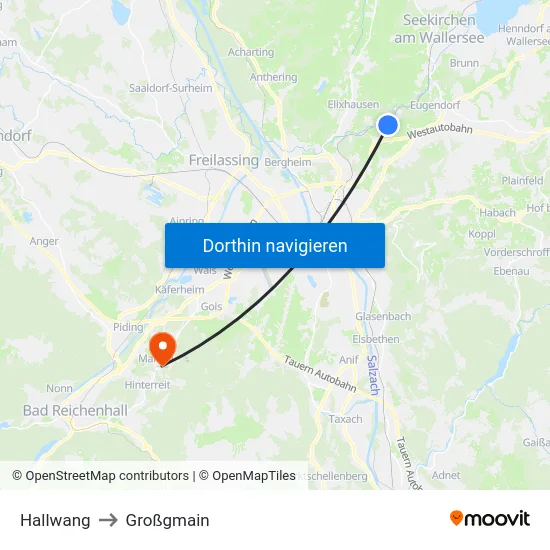 Hallwang to Großgmain map