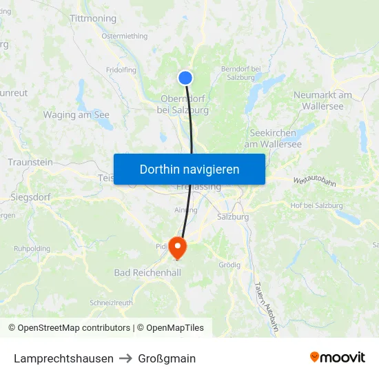 Lamprechtshausen to Großgmain map