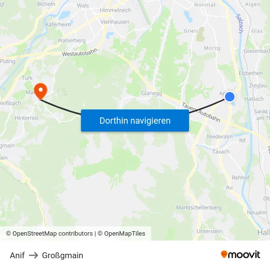 Anif to Großgmain map