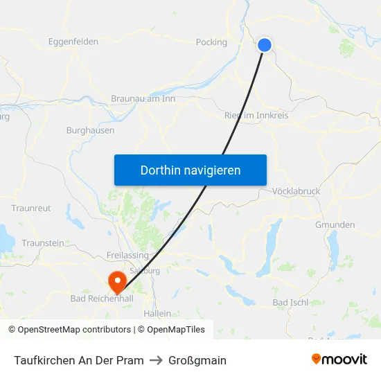 Taufkirchen An Der Pram to Großgmain map