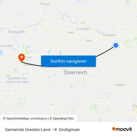 Gemeinde Gresten-Land to Großgmain map