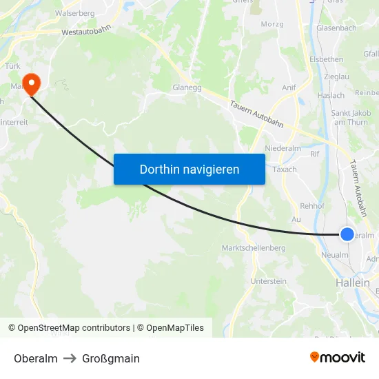 Oberalm to Großgmain map