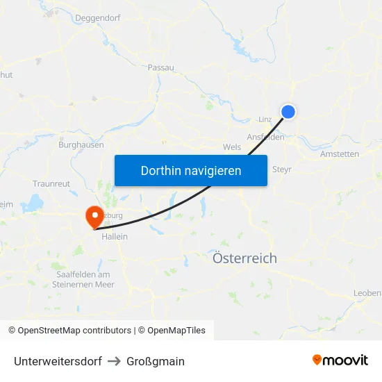 Unterweitersdorf to Großgmain map