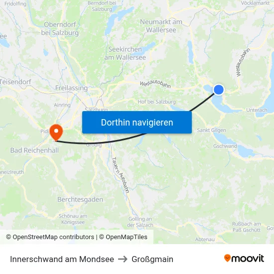 Innerschwand am Mondsee to Großgmain map
