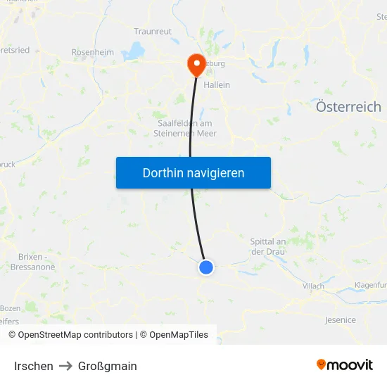 Irschen to Großgmain map