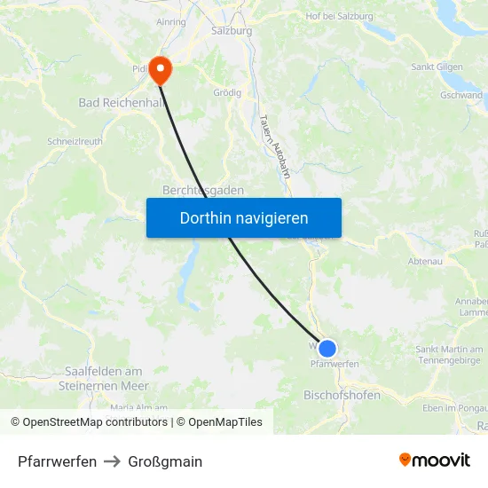 Pfarrwerfen to Großgmain map