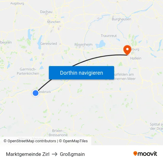 Marktgemeinde Zirl to Großgmain map