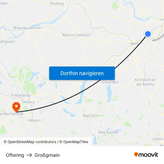 Oftering to Großgmain map