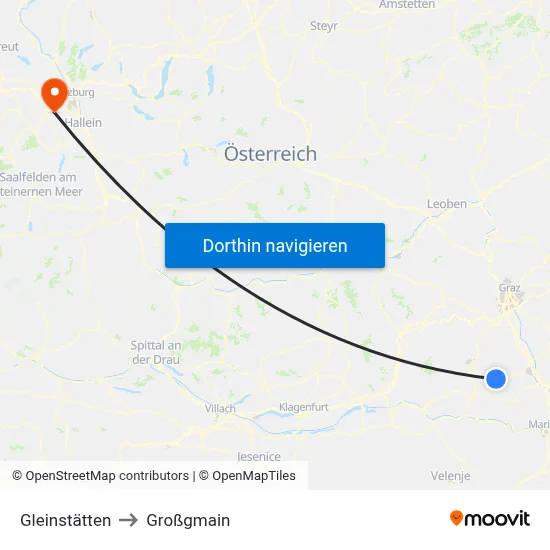 Gleinstätten to Großgmain map