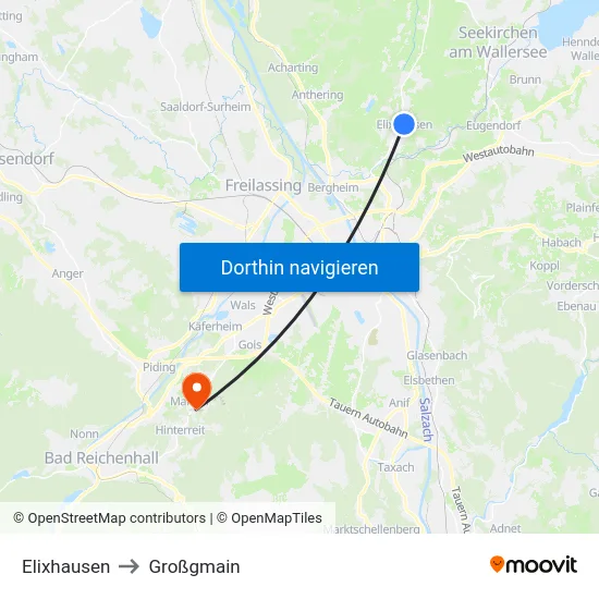 Elixhausen to Großgmain map