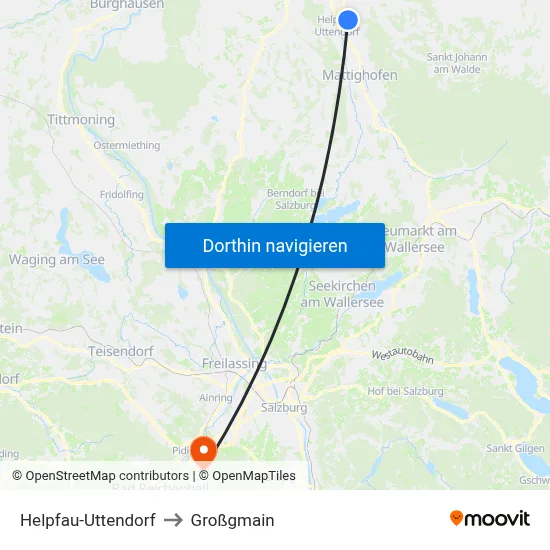 Helpfau-Uttendorf to Großgmain map