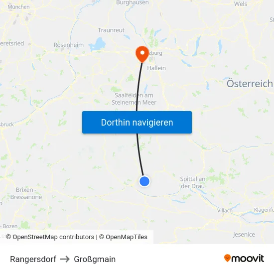 Rangersdorf to Großgmain map