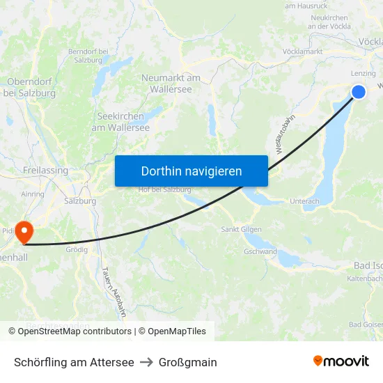 Schörfling am Attersee to Großgmain map
