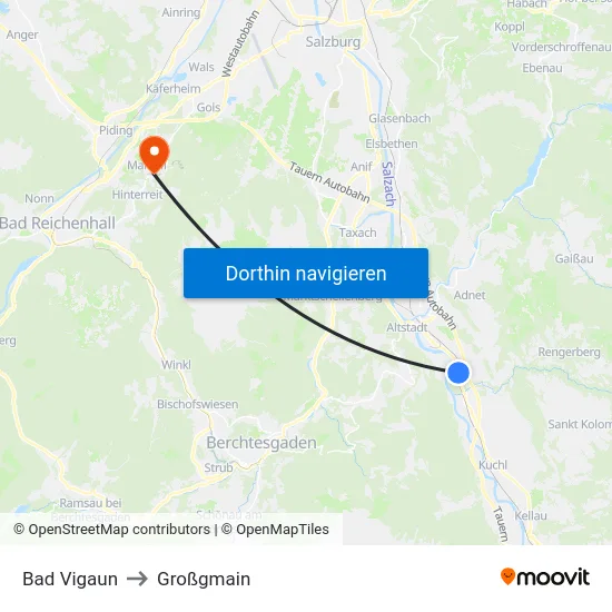 Bad Vigaun to Großgmain map